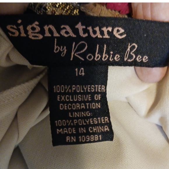Signature by Robbie Bee Boho Pink Gold Metallic Floral Tiered Ruffle Dress 14 - Picture 8 of 8